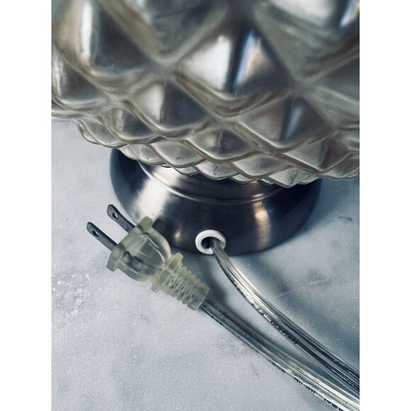 Vtg Diamond-Cut Champaign Glass Table Lamp Tear drop Silver-tone Base Medieval - Picture 6 of 8